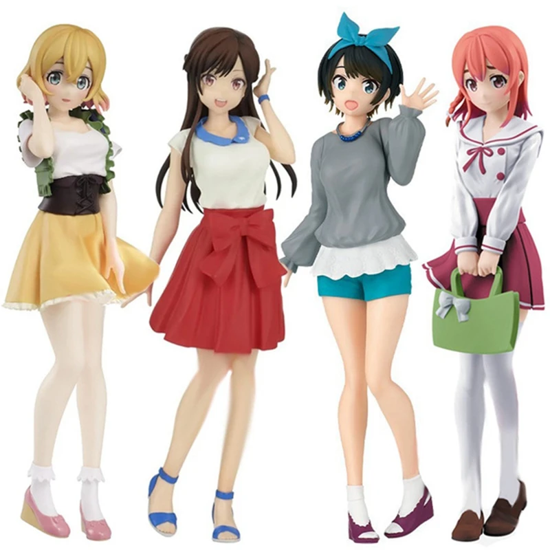 18CM Anime Figur Freundin Für Mieten Sarashina Ruka Casual Wear Blau Shorts Bogen Nette Kawaii Pose Stehend Modell Puppen spielzeug PVC