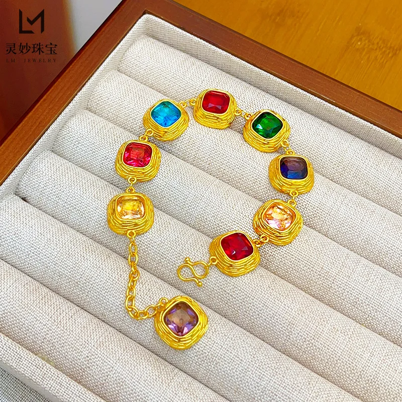 

The same 24K real gold rainbow sugar bubble bracelet from the gold store 9999 summer candy color hand-inlaid retro high-end