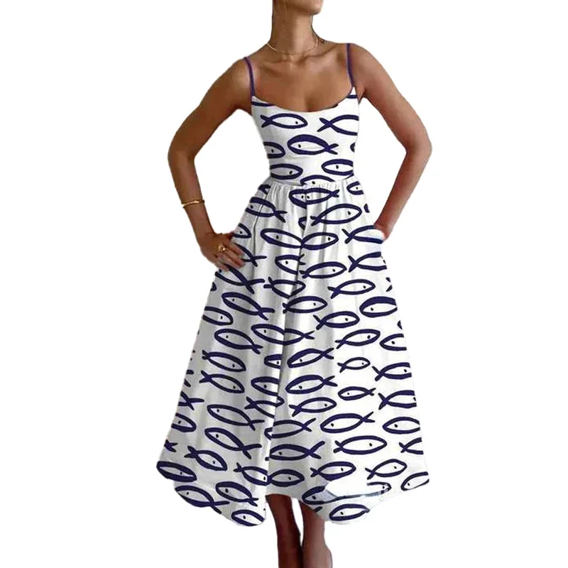 Elegant Women\'s Long Dresses 2025 Summer Print Vacation Suspender Sexy Dress Vestidos Mujer Verano  Платье Летнее Ropa Y2k Mujer