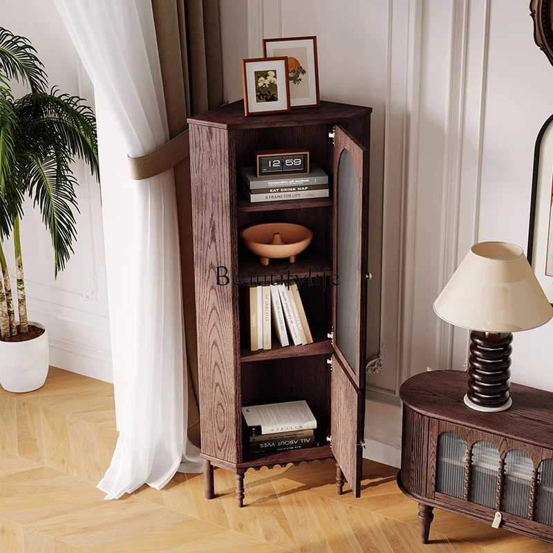

ls 30 American retro pure solid wood living room corner cabinet French simple storage corner cabinet rack against the wall