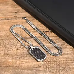 Carbon Fiber Dog Tag Necklace for Men Boys,Black New Style Pendant Necklaces,Casual Trendy Jewelry Gifts