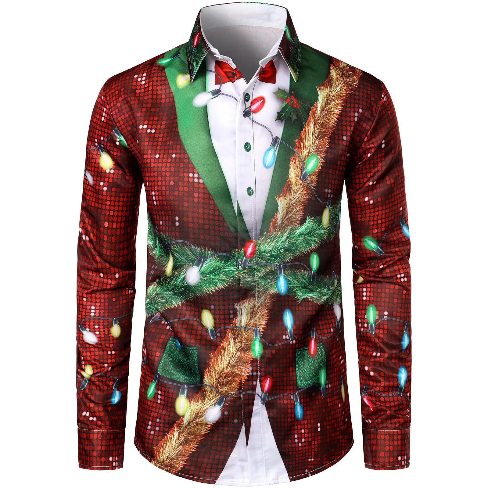 Christmas Shirts Men 3D Fake Suit Print Long Sleeve Shirts For Men Festival Party Wear Tops Autumn Spring Plus Size Shirt Blouse