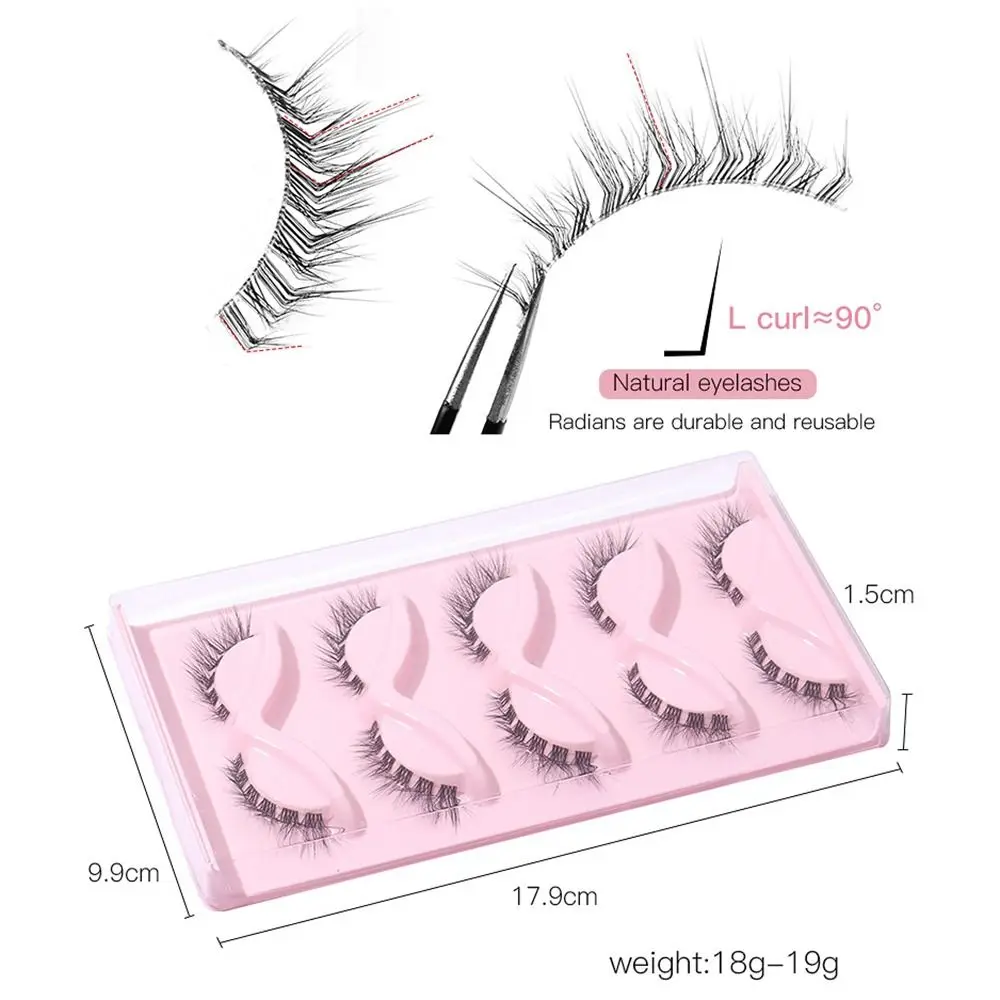 5 Pair 3D L Curl False Eyelashes Eye Tail Lengthening Full Strip Cat Eye Fake Lashes Long Winged Clear Stem Faux Mink Lashes
