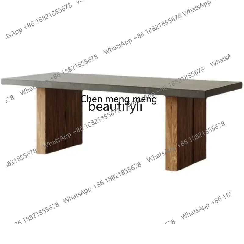ss7486 SSSolid wood imitation cement gray dining table French retro industrial style office conference table workbenchNew Light