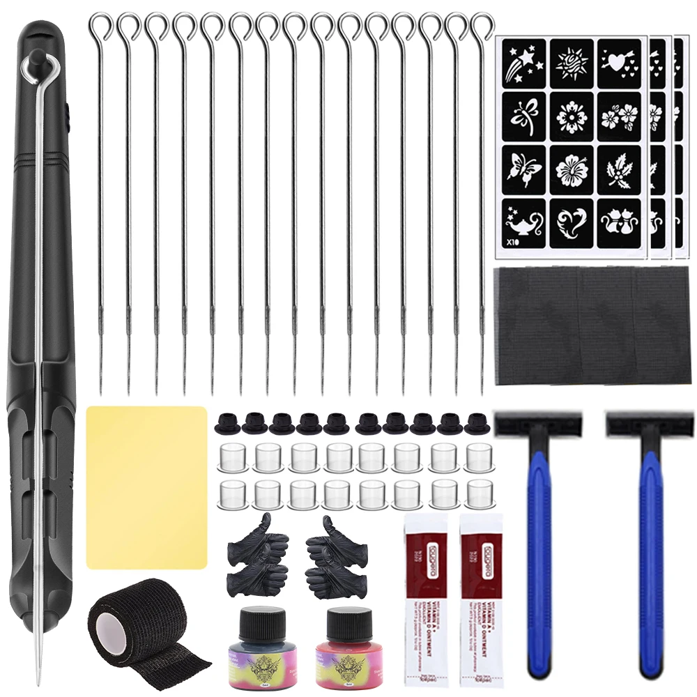 Encre de tatouage bricolage pour débutants, kit de tatouage Handpoke et Stick, ensemble de tatouage grossier, pratique