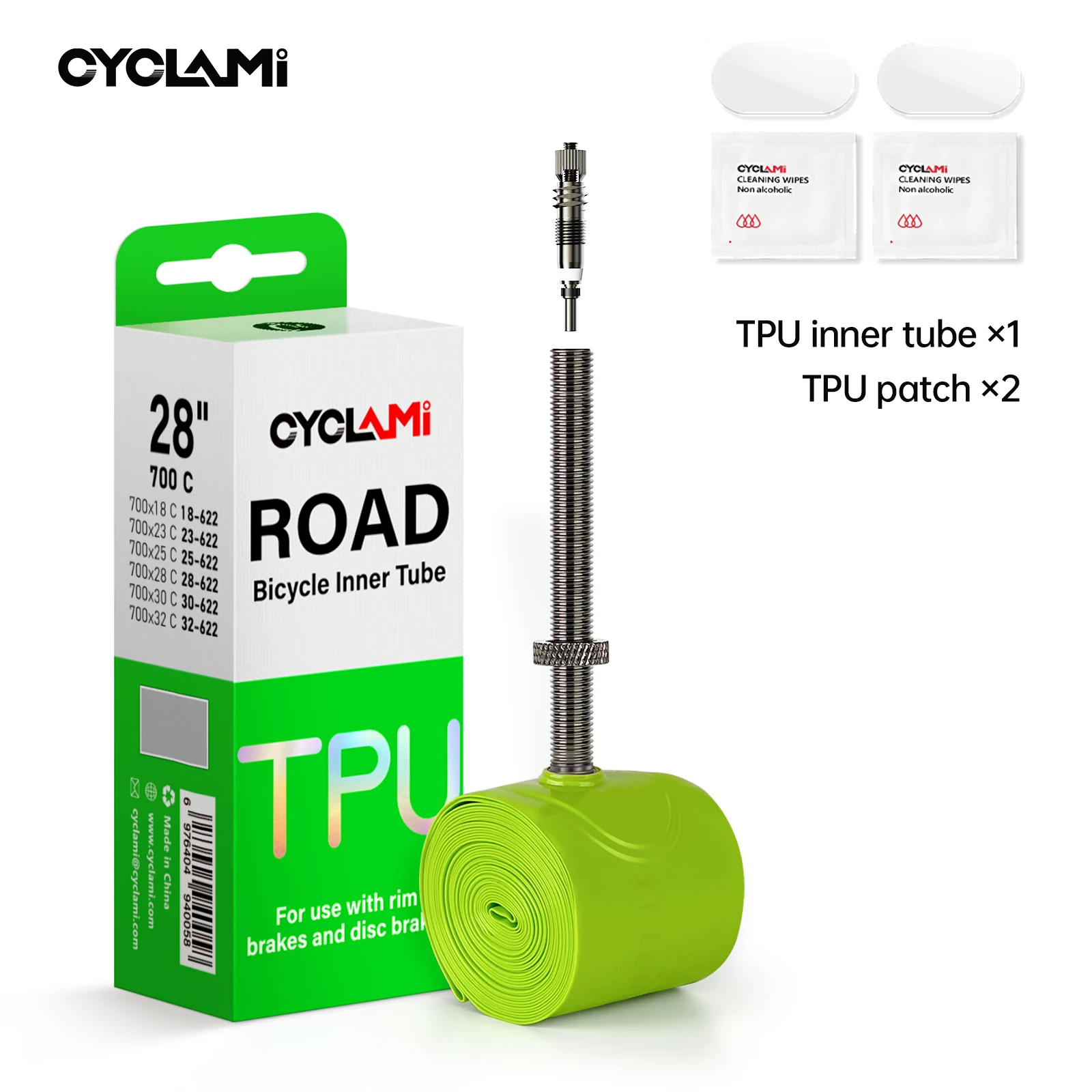 CYCLAMI Ultralichte TPU Fiets Binnenband Metalen ventiel Fiets Binnenband Verwijderbare Frans ventiel Voor Racefiets 700C 700 18 23 25 28 30 32 C