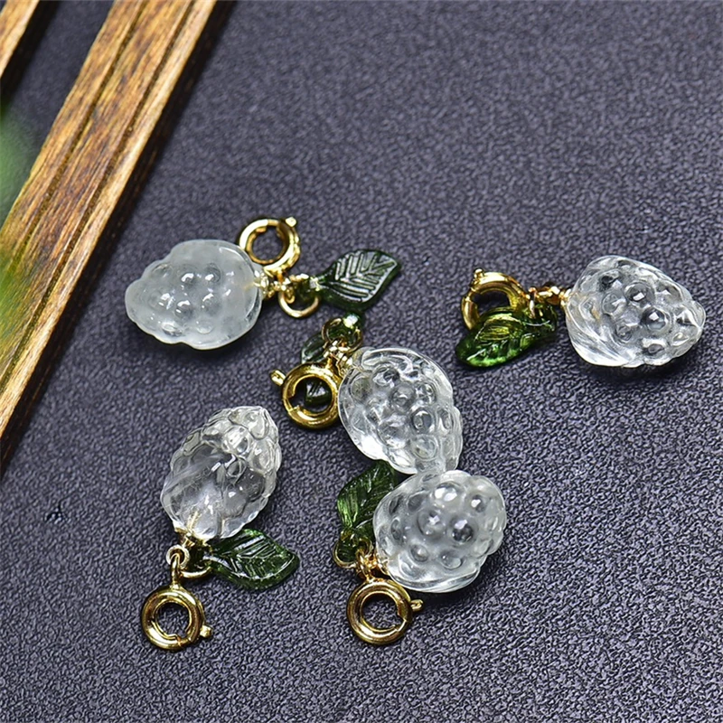 3PCS Natural Green Quartz Grape Pendant Gemstone Carving Reiki Fashion Healing Crystal Stone DIY Accessories 10X17MM