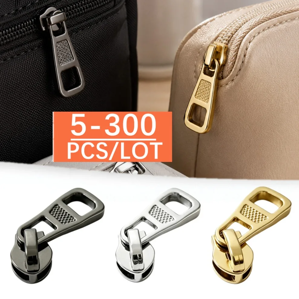 10/50/200/300Pcs 3# Nylon Sewing Zipper Metal Coil Zipper Puller Decorative Zipper Slider DIY Repair Kit Gold Silver Black