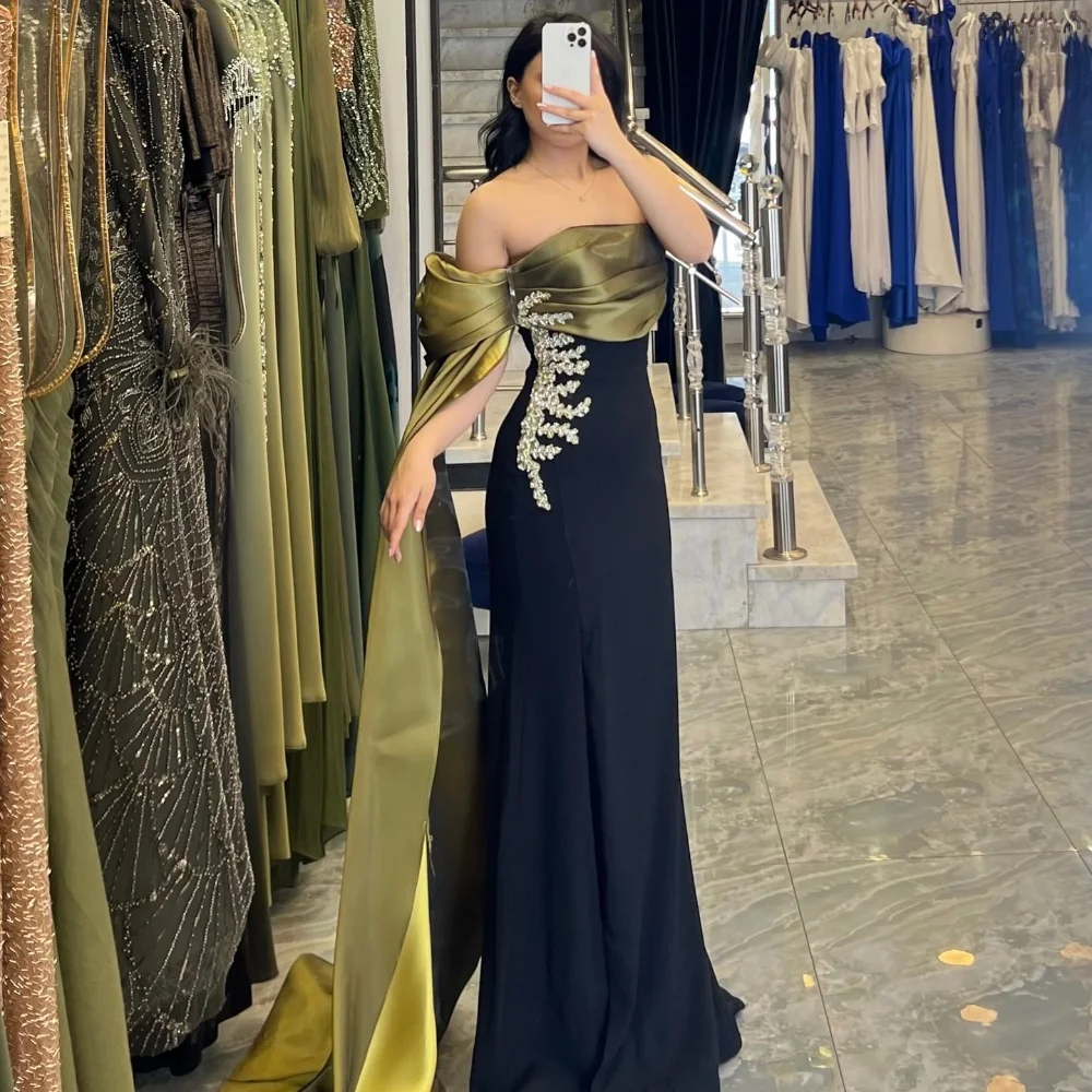 

Customized Modern Style Exquisite Charmeuse Pleat Beading Rhinestone Straight One-shoulder Long Dresses Bespoke Occasion Dresses
