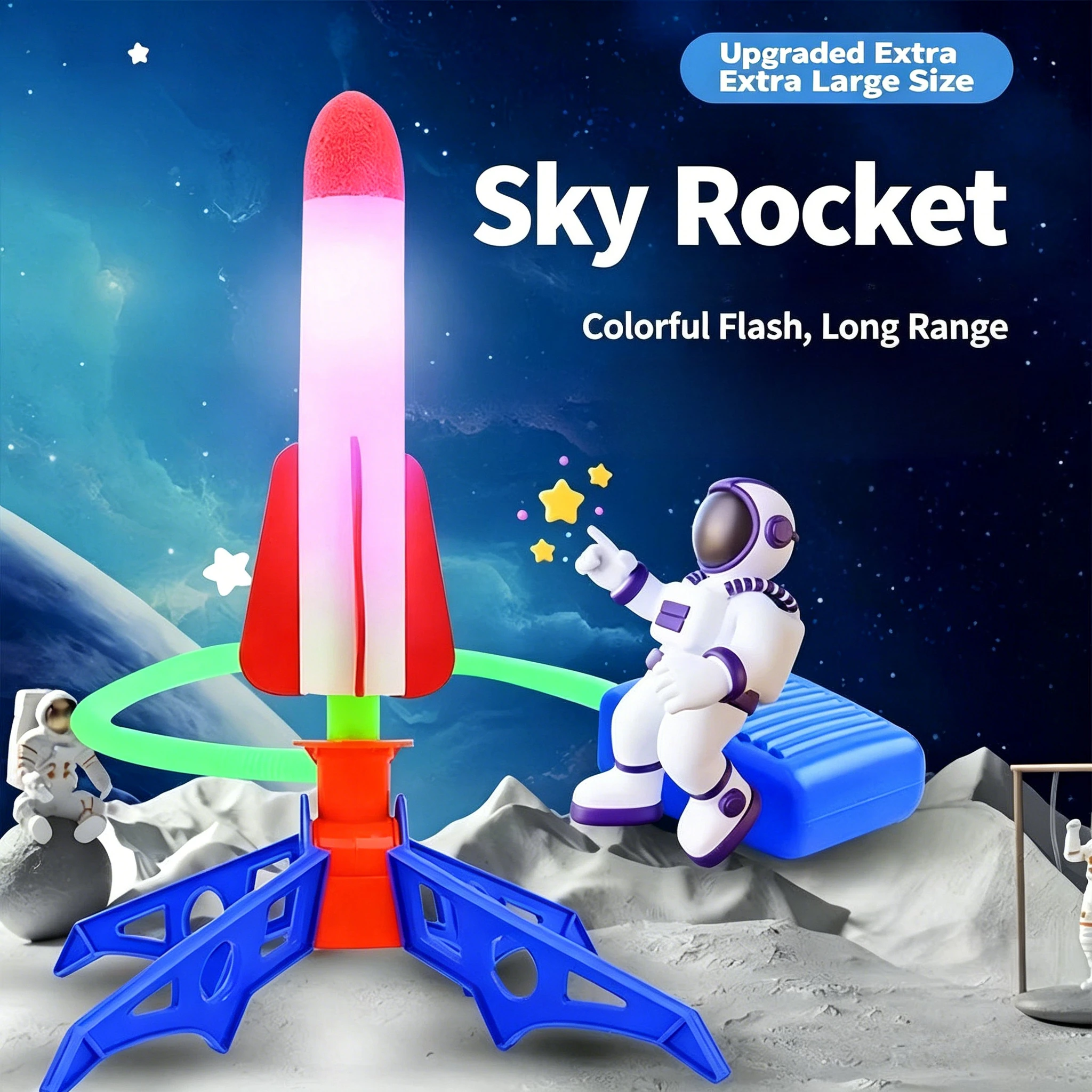 Kids LED Stomp Rocket Launcher Toy Outdoor Step Launch Sky Rocket with Foam Tip Children Interactive Game Toy Gift