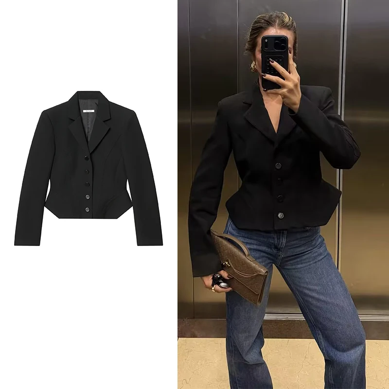 

Новые женские блейзеры и жакеты Весна 2026: Модные приталенные короткие офисные блейзеры с V-образным вырезом, элегантные уникальные уличные весенние куртки для женщин