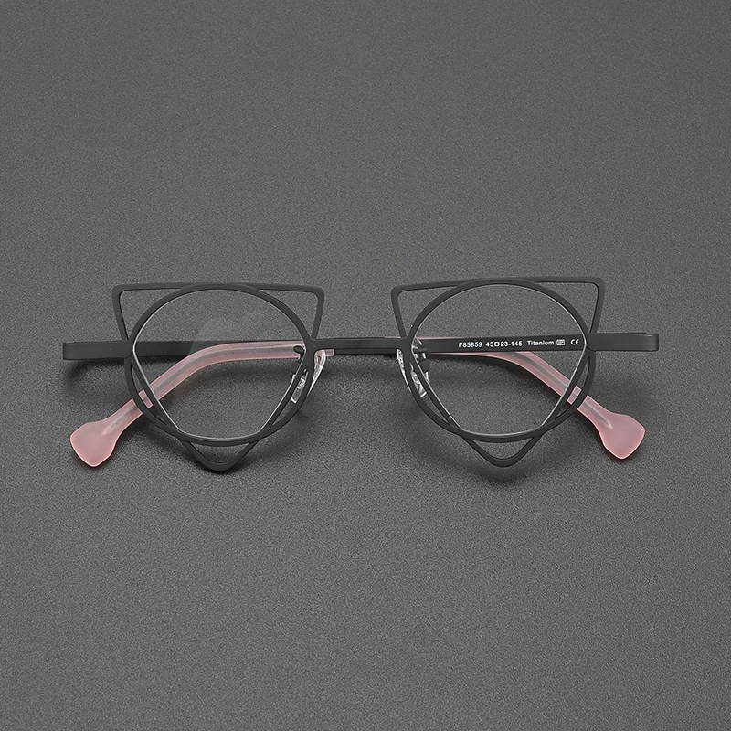 Ultralight pure titanium personality glasses frame cat eye design literary fashion retro niche hip hop casual optical glasses