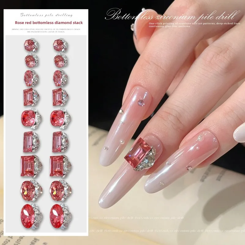 LYLE 3Pcs K9 Stacked Rhinestone Nail Art Charms Trendy Light Luxury Sparkly Rose Pink Rock Candy Octagon Pigeon Egg No Base Ball