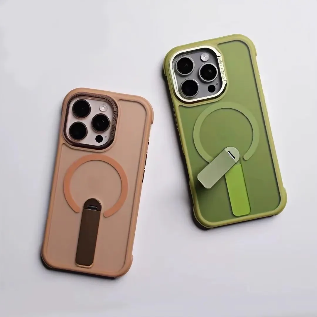 

Shockproof With Holder Magnetic Case For iPhone 17 Air 16 Pro Max 15 14 13 12 16E MagSafe Wireless Charge Metal Lens Cover Shell
