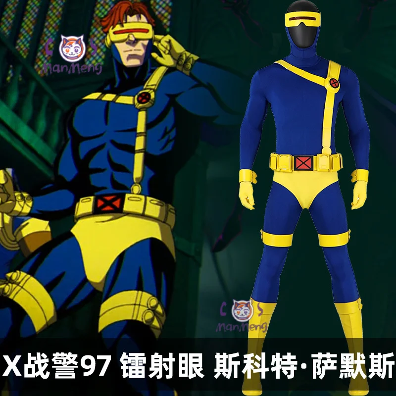 Adult Anime X Police 97 Man Cyclops Scott Summers tute Halloween Carnival Cosplay Costume Blindfold Belt accessori scarpe