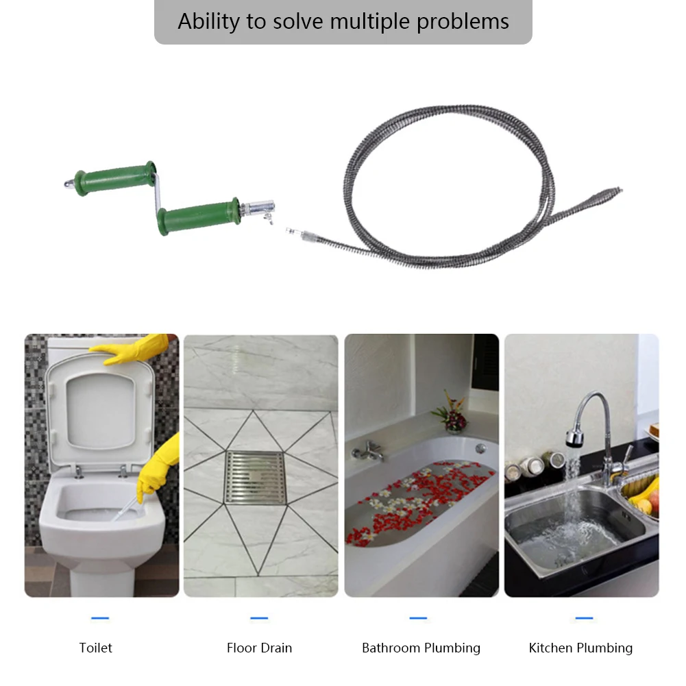 

1/2/3/4/5/8/10 Meter Pipe Dredging Tool 10mm Dia Spring Pipe Olive Shaped Head Drain Dredging Spring for Bathroom Kitchen Toilet