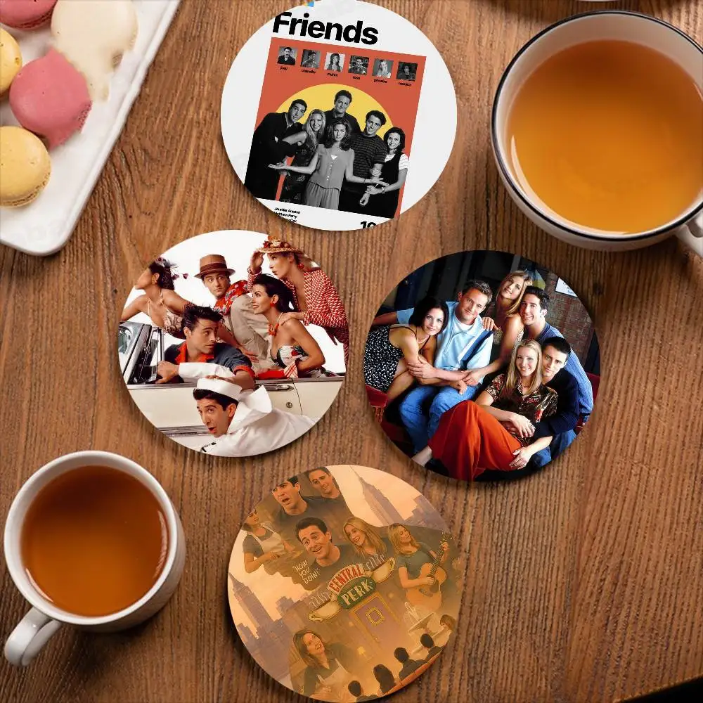 Friends Tv Show Natural Wood Coaster Creative Cartoon Absorbent Cushion Coffee Mug Bowl Cushion Insulation Cushion