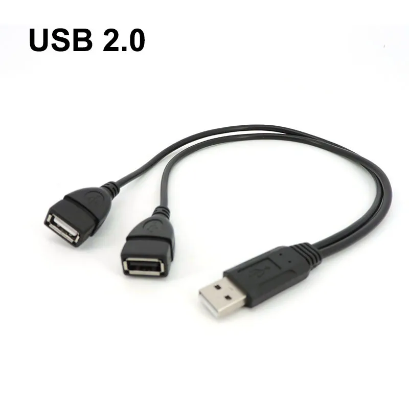 

30cm USB 2.0 USD A 1 Male Plug To 2 way Female Splitter Socket USB 2.0 Extension cord Data Cable Power supply connector wire E1