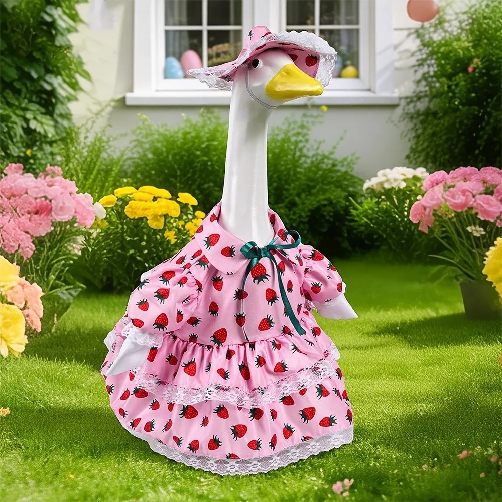 Cute Patio Decor Porch Goose Outfit Porch Goose Costume with Hat Goose Statue Skirt Hat Goose Statue Dress Yard Statue