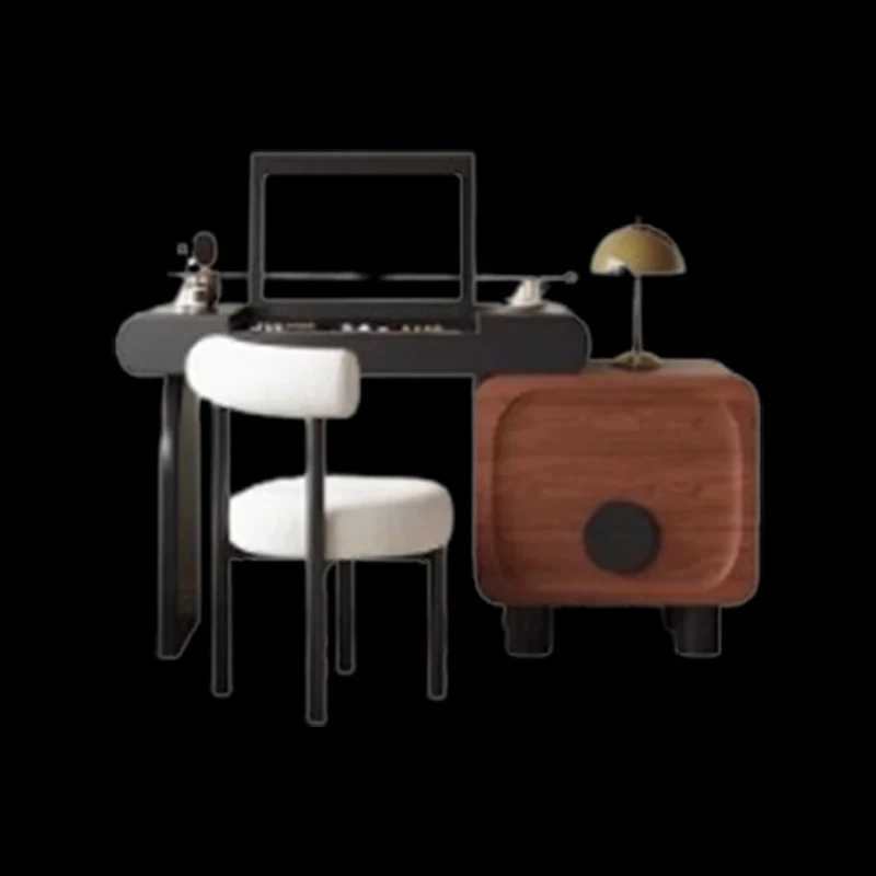 

Black Nordic Flip Stool Vanity Table with Small Folding Mirror for Girls Dresser Cabinet with Drawers Unique Coiffeuse Furniture