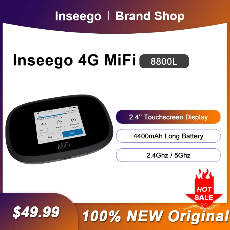 

Inseego MIFI 8800L Pocket WiFi Router 2.4"Color Touchscreen Display 4G LTE Mobile Hotspot With Sim Card Slot 4400mah Battery