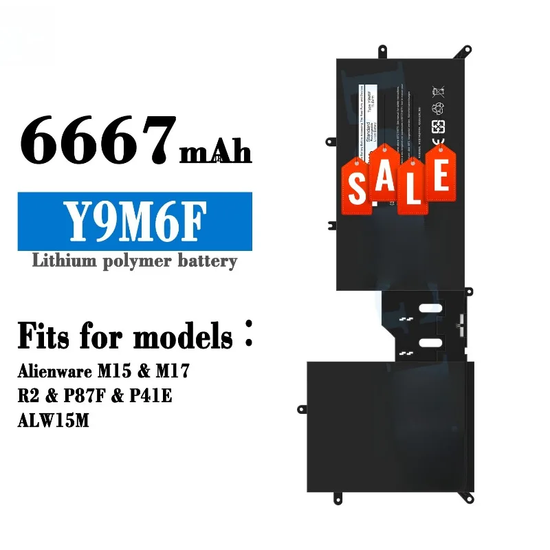High‑quality Y9M6F New Laptop Battery for DELL Alienware M15 M17 R2 P87F P41E ALW15M Battery Replacement