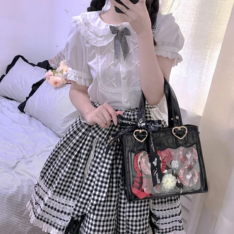 Bolsos Kawaii Ita para Mujer, bandoleras cruzadas de estilo japonés, Harajuku, Lolita, con cinta, PU, corazón dulce