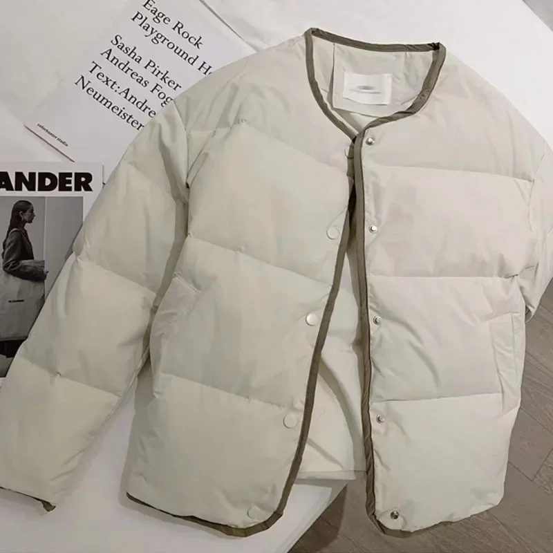 Vintage Blue Parkas Women Korean Fashion Casual Cotton Padded Coat Female Autumn Winter Single Breasted Oversized Thin Outerwear