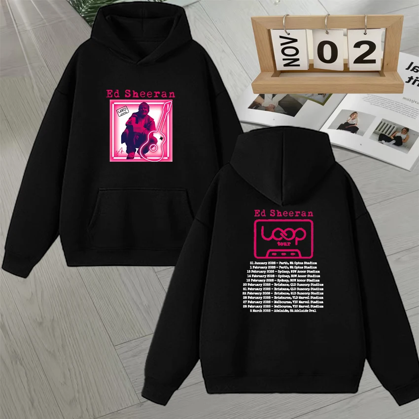 

Ed Sheeran Loop Tour Australia 2026 Tour Merch Fleece Hoodies Men Women Fashion Casual Sweatshirts Hip-Hop Long sleeve Pullovers