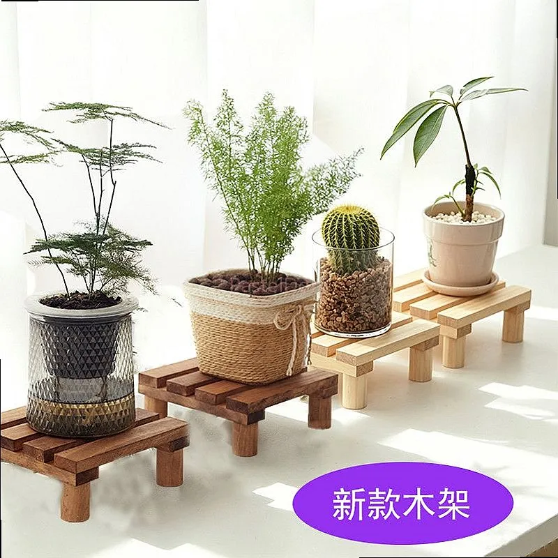 Carbonized Solid Wood Plant Stand Outdoor Garden Flower Shelf Single Layer Pot Holder for Balcony Patio Display