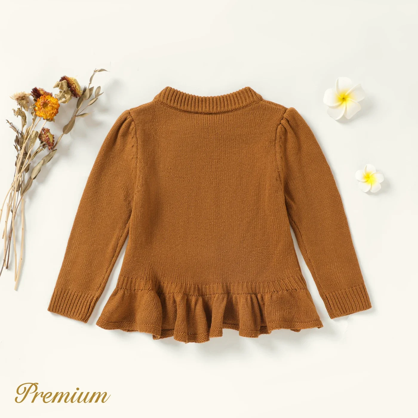 PatPat Toddler Girl Button Placket Peplum Cable Knit Sweater Soft and Comfortable  Perfect for Outings and Daily Wear