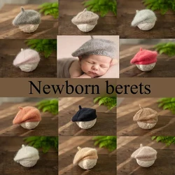 Baby Photo Props Infant Leisure Cute Solid Color Hand-knitted Crochet Berets Mohair Bonnet Hats Newborn Photography Accessories