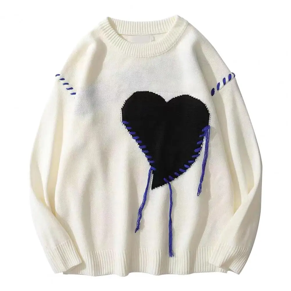 Couple Outfit Sweater Long Sleeve Sweater Cozy Heart Sweater for Fall Winter Unisex Knitted Pullover with Soft for Couples