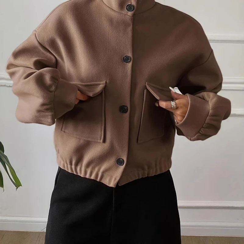 

2025 Spring and Autumn Leisure Collar Pocket Women's Jacket Street Wind Coat