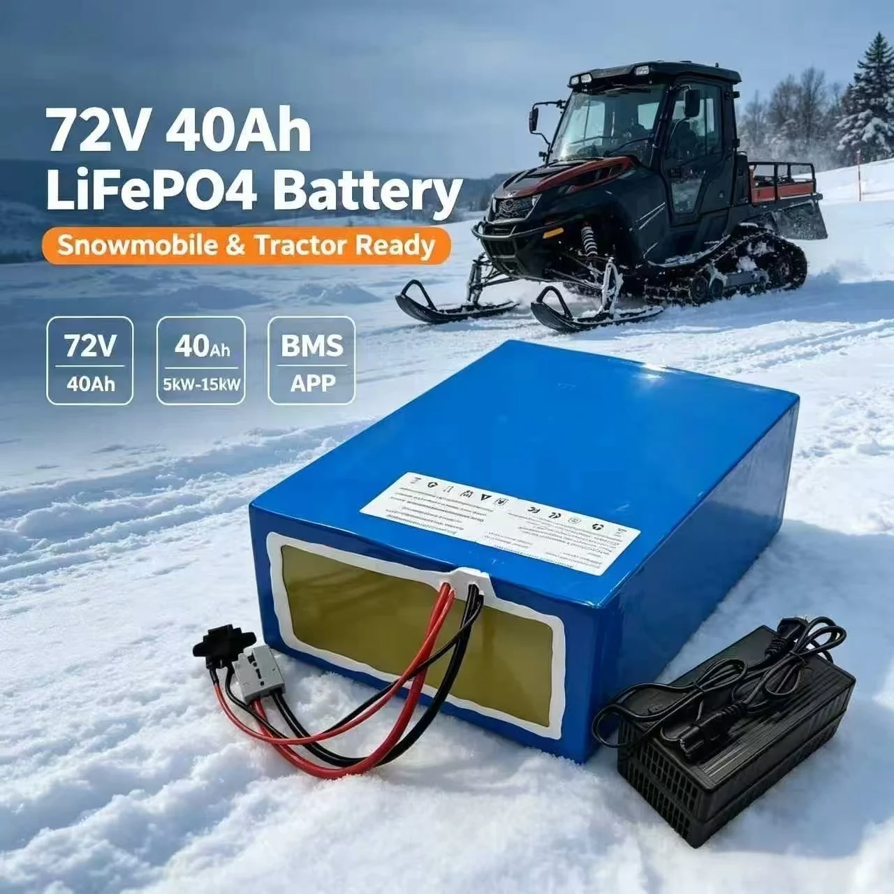 72v 40Ah li-ion Rechargeable lithium ion battery pack bluetooth BMS for 5000W 8000W 10KW 15KW electric snowmobile tractor motor