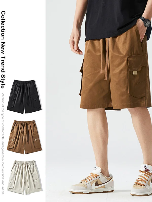 

American Sle Workwear orts Men's Summer Loose Qui Dry Trendy Haome Functional Multi-ket Casual Five-Quarter Pants