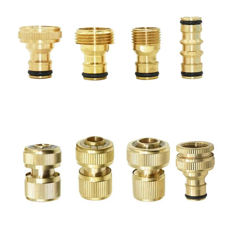 

1/2'' 5/8" 3/4'' 1'' Brass Hose Quick Connector Water Stop Fitting Copper Thread Tap Coupling Garden Watering Gun Adapter