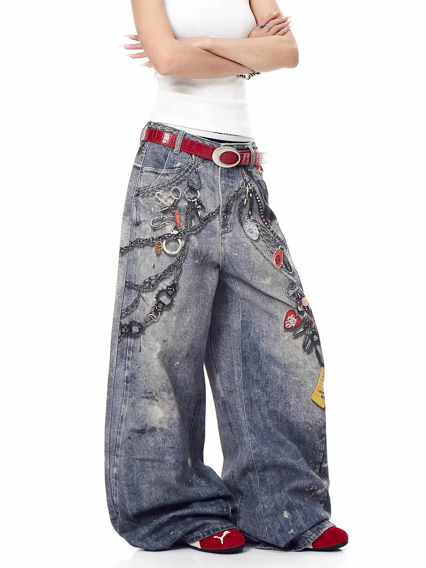 Y2k feminino baggy graffiti impressão jeans harajuku vintage denim calças japonês 2000s estilo oversize hip hop calças jeans roupas