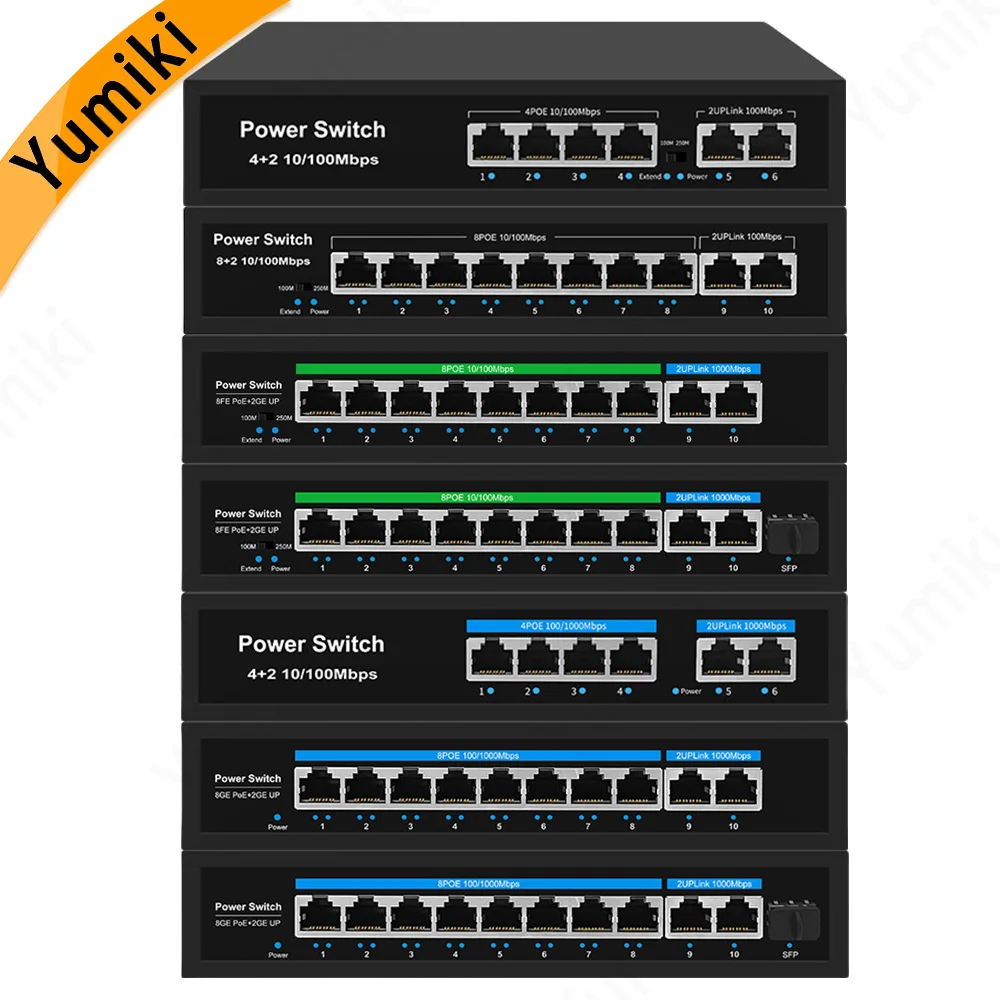 poe ethernet switch 8ch 48v 10 100 1000mbps iee 8023 af at vlan para camera ip cctv sistema de seguranca 01