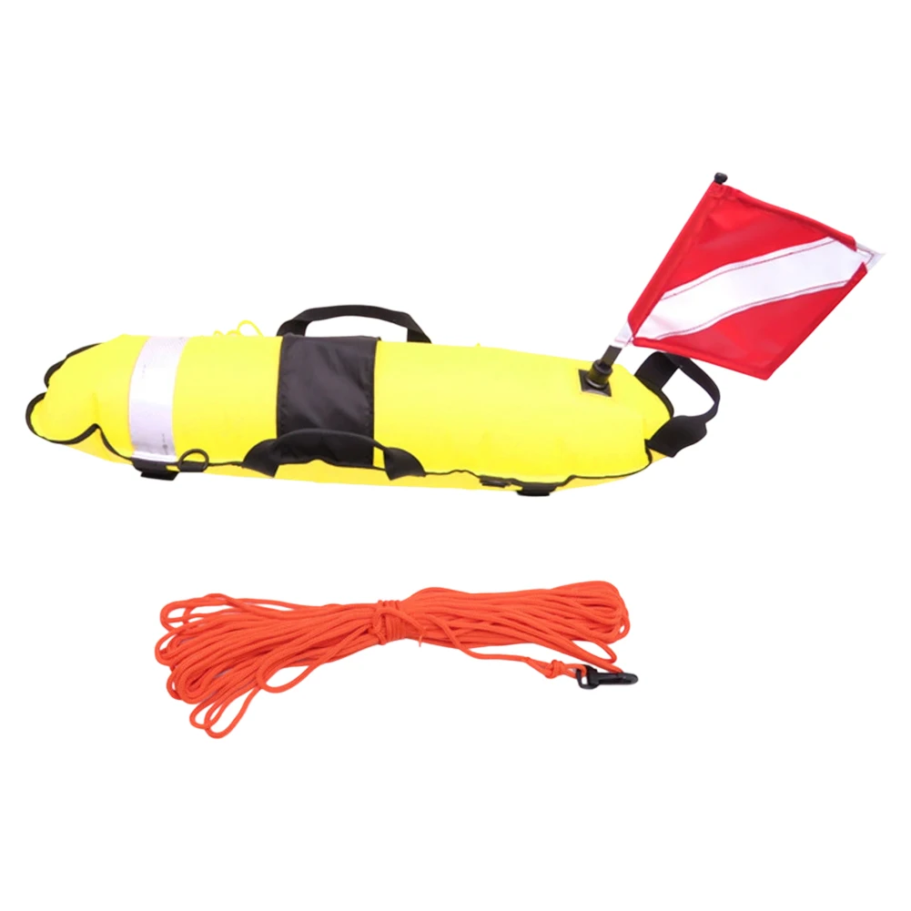 

Effortless Transportation Spearfishing Float Dive Marker Buoy with Webbing Handles and Organized Storage Options