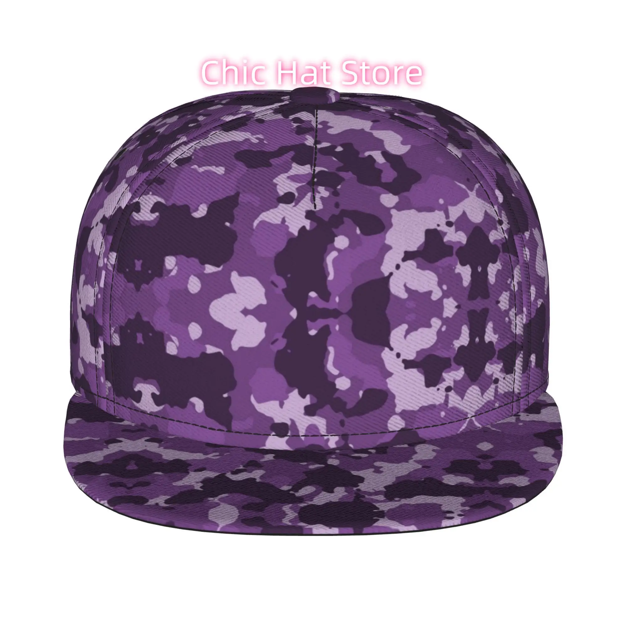 1pc of Purple Camo Design Fully Printed Hip-Hop Hats, Baseball Hats, Trendy Flat-Brim Baseball Caps, Casual Sports Outdoor Caps