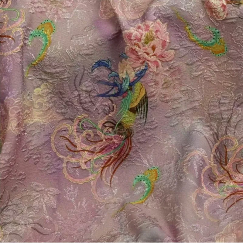 

New style silk jacquard flower ivy printed Chinese-style fabric bubble Hanfu women's clothing skin-hugging