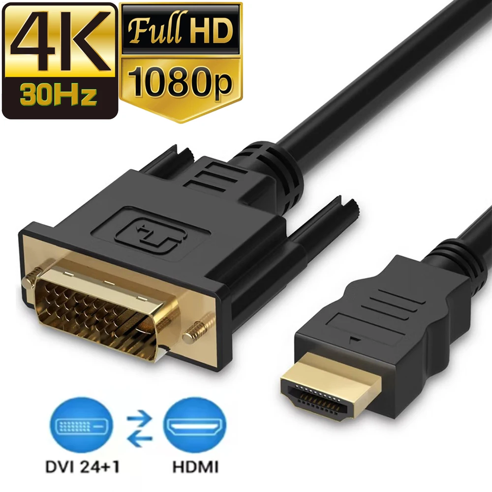 4K HDMI to DVI Cable Bi-direction DVI to HDMI Cable HDMI to DVI or DVI to HDMI Adapter Converter cable for PS5 Xbox PC HDTV PS4