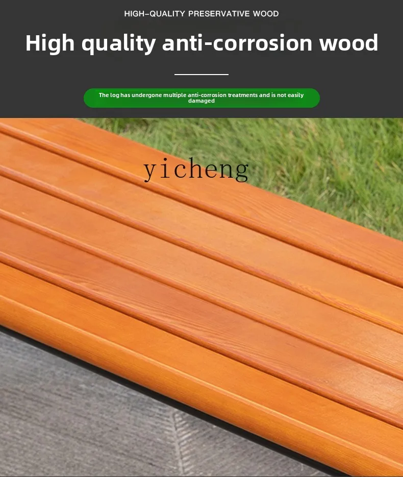 LX Outdoor Long Chair Leisure Backrest Solid Wood Seat Anti-Corrosion Chair Long Wooden Stool