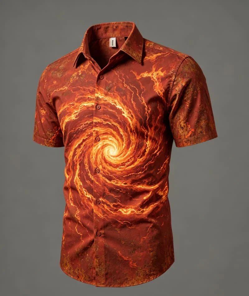 Men's Shirt Navy Orange Radial Line Print Turn-down Collar Short Sleeve Button Up Stylish Daily Party Summer Mens Clothes