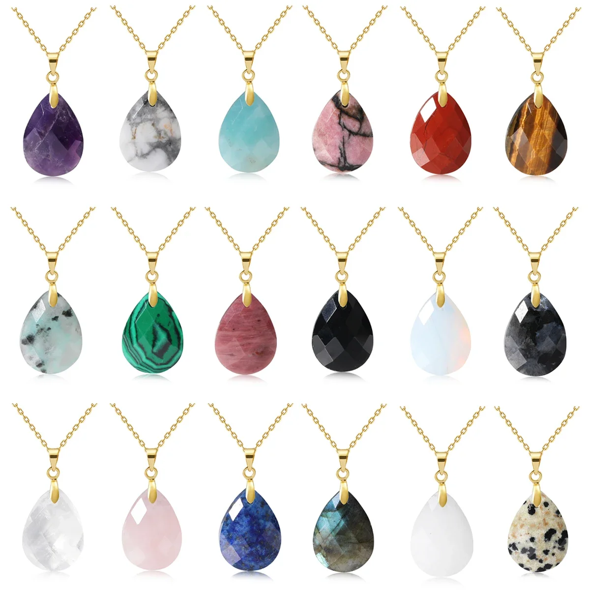 

Natural Stone Crystal Pendant Teardrop Simple Pendant Necklace Chamfered Pendant Necklace Earrings Making Jewelry With Chain