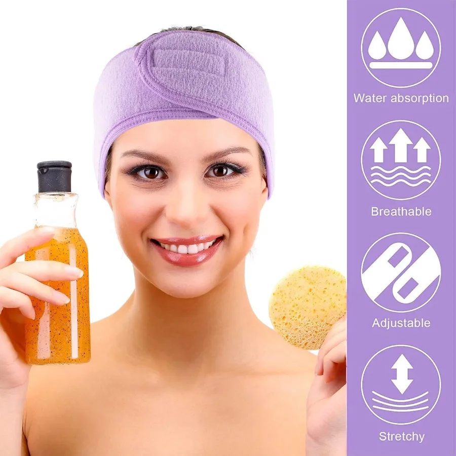 عصابة رأس سبا للوجه مكونة من 4 عبوات من قماش تيري قابلة للتعديل لمكياج الحمام والاستخدام الرياضي في الاسترخاء #6