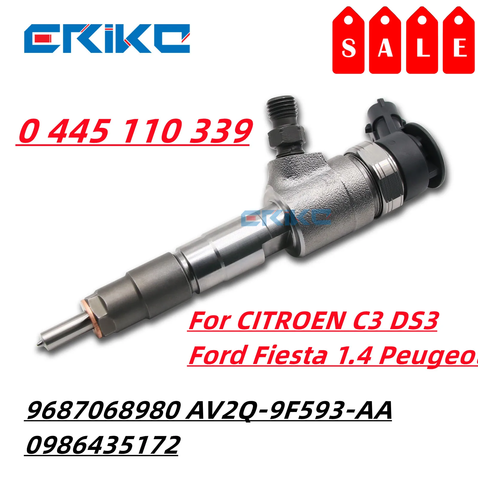 

0445110339 9687068980 AV2Q-9F593-AA Diesel Fuel Injector 0 445 110 339 0986435172 For CITROEN C3 DS3 Ford Fiesta 1.4 Peugeot