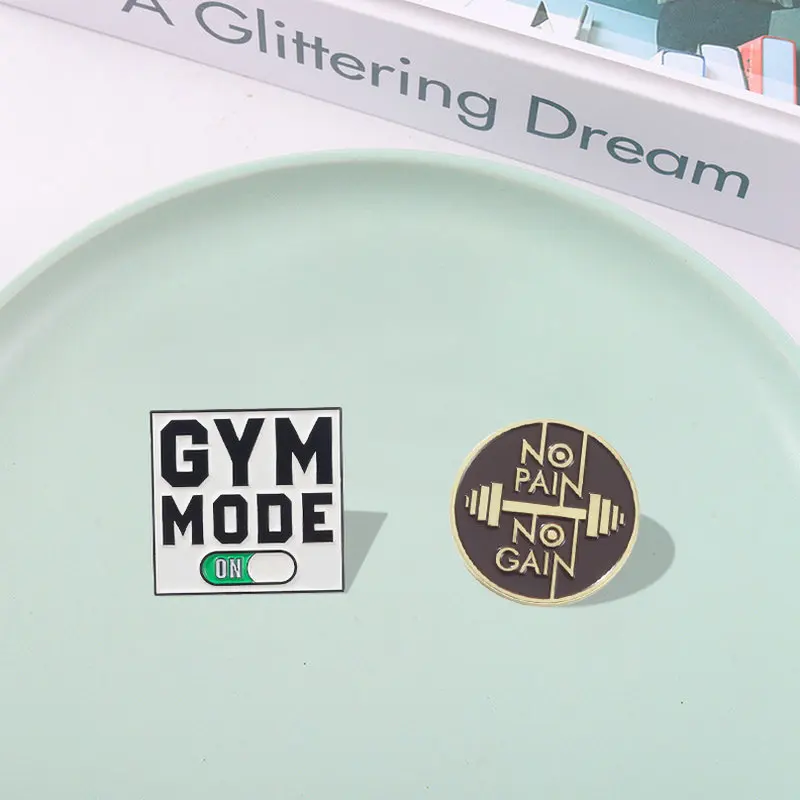 GYM MOOE Enamel Pins Custom Dumbbell Keep Love Sports And Fitness Brooch Lapel Badge Bag Cartoon Jewelry Gift for Friends