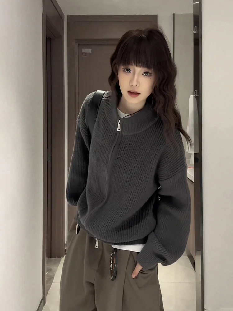 

Американский ретро-кардиган на молнии, утепленный, мужской, осенне-зимний, с воротником-стойкой, повседневный, высококачественный, парный, вязаный, верхняя одежда